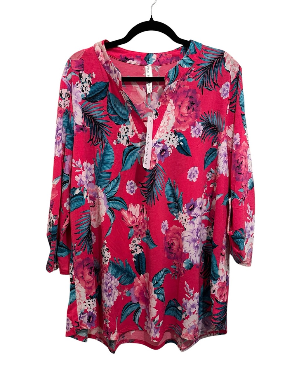 Women's Pink Floral V-Neck Lizzy Top by Dear Scarlett.